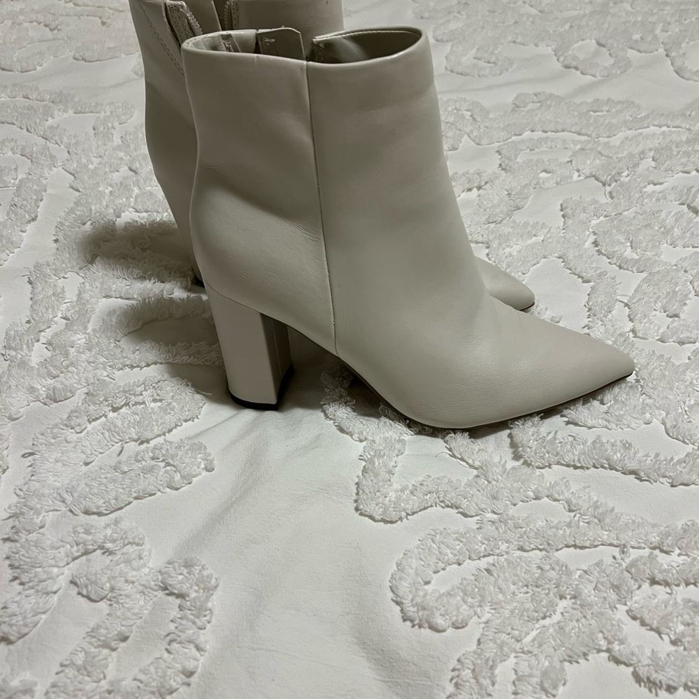 Marc Fisher White Ankle Booties with Block Heel